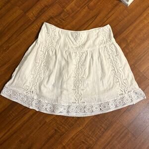 White House Black Market White Eyelet Lace Knee Skirt BOHO Cottagecore Cottage